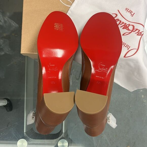 Christian Louboutin CL Zip Leather Ankle Boots Booties Brown 38.5 - Picture 8 of 8